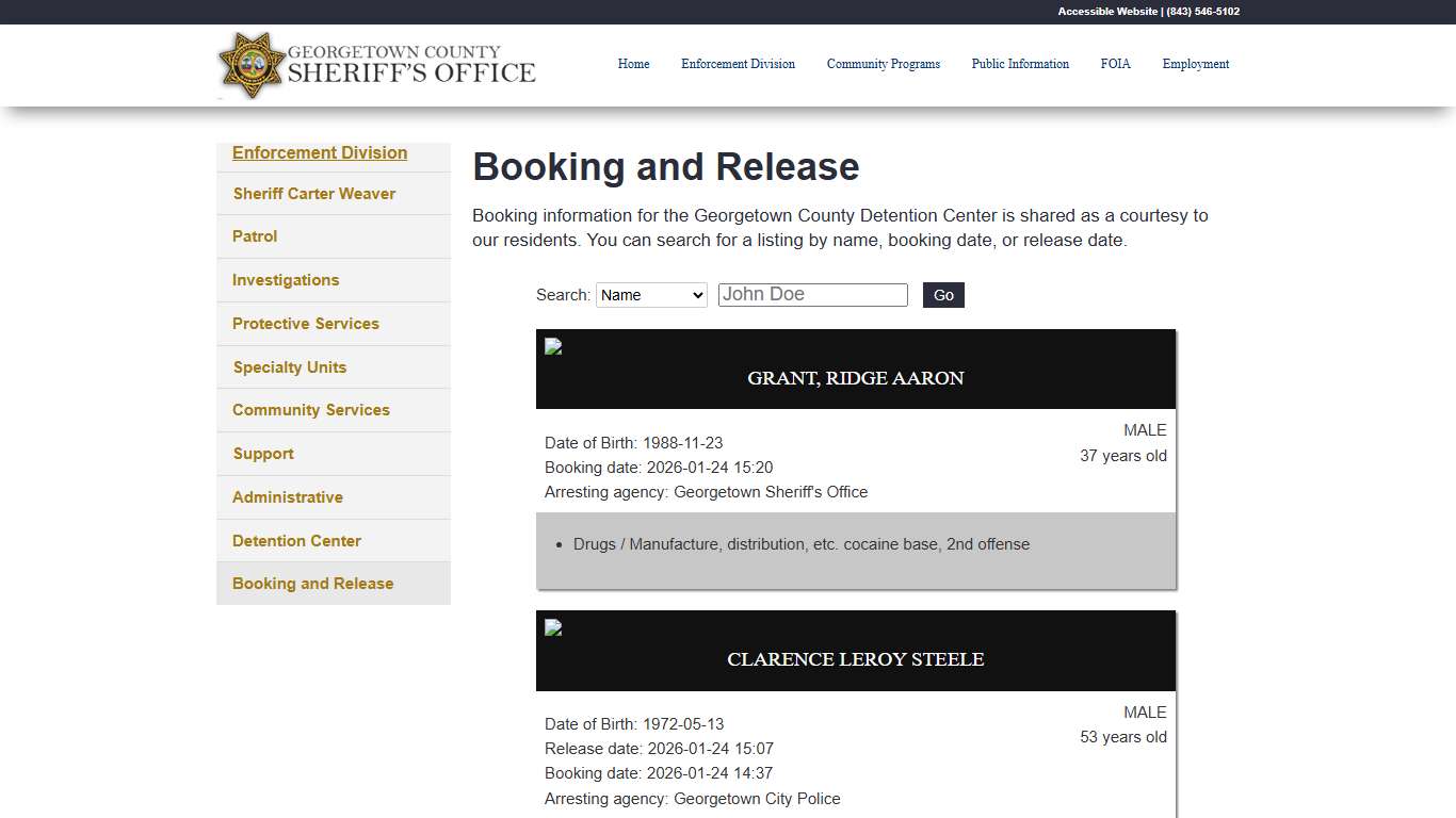 Booking and Release - GCSheriff.org